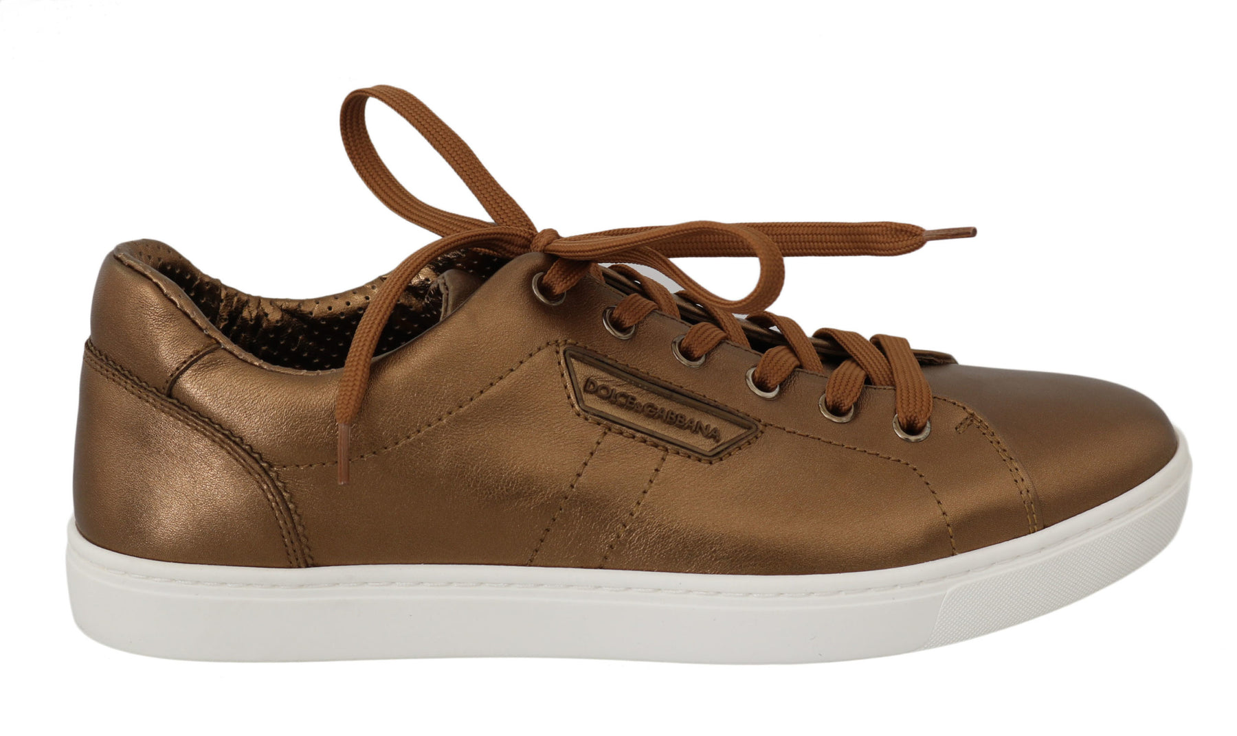 Dolce & Gabbana Gold Leather Mens Casual Sneakers | Regal Royce