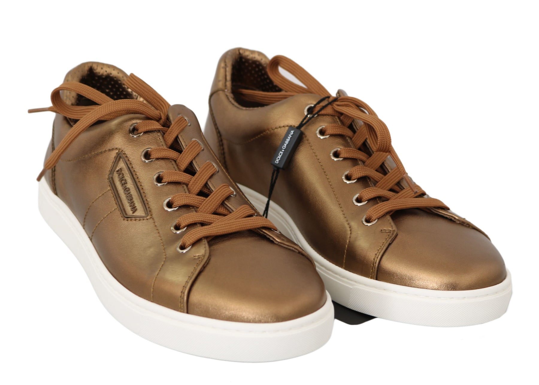 Dolce & Gabbana Gold Leather Mens Casual Sneakers | Regal Royce