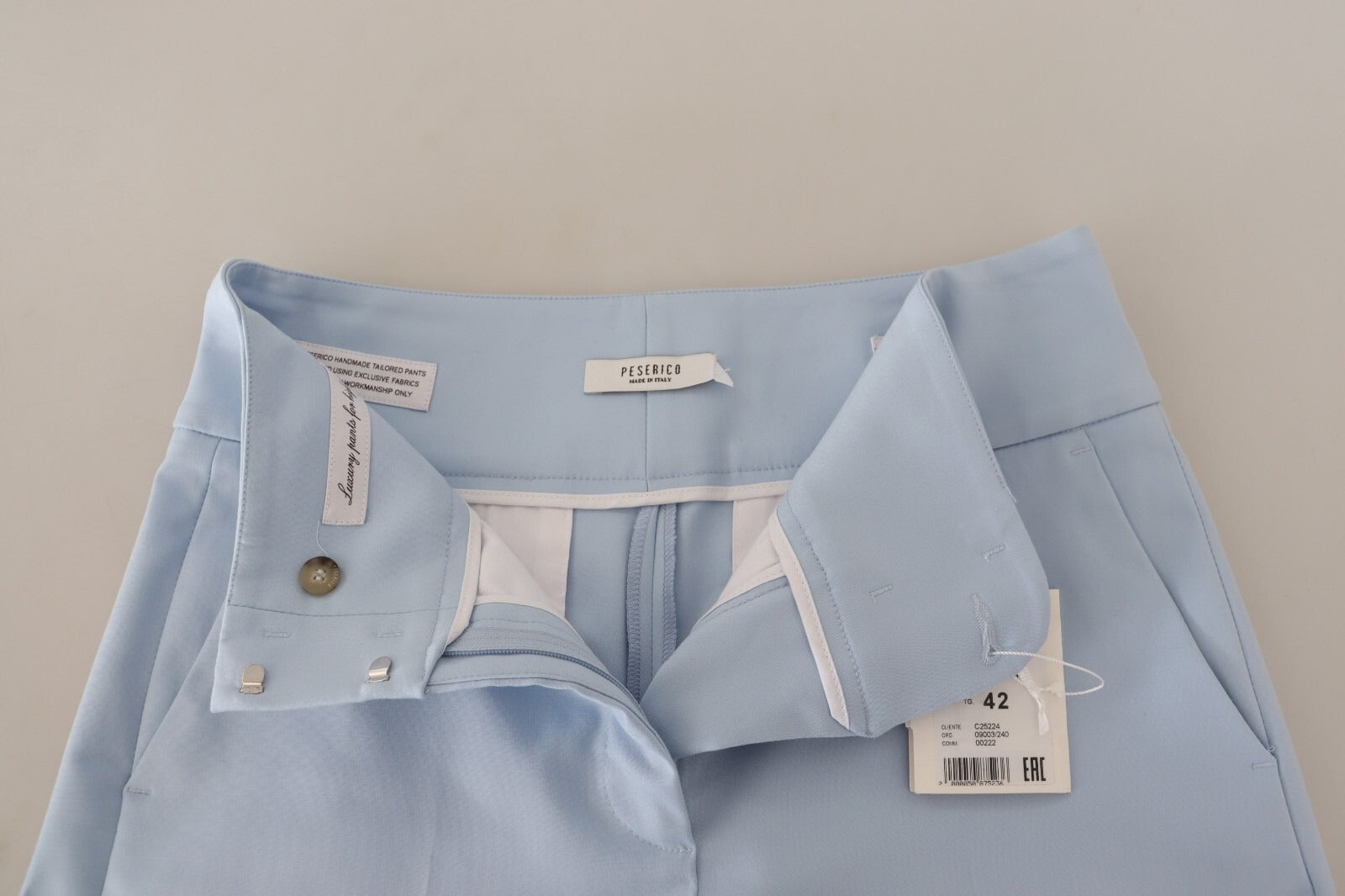Peserico Light Blue High Waist Cotton Tapered Trouser Pants | Regal Royce