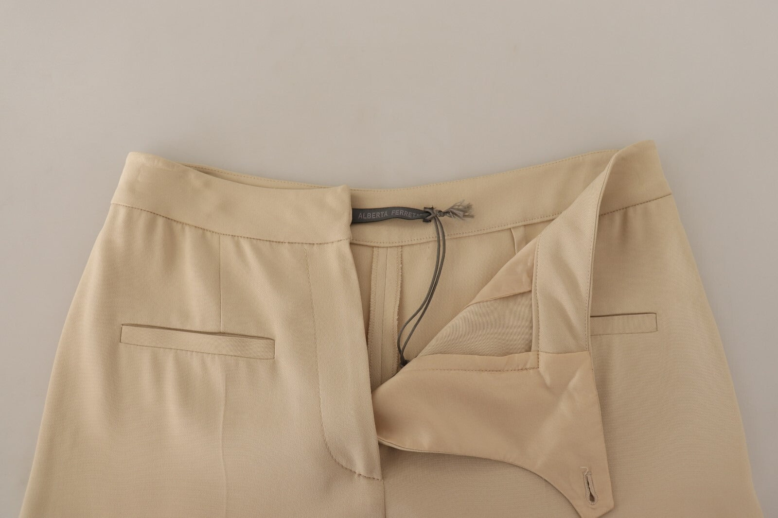 Alberta Ferretti Beige Viscose High Waist Flared Dress Trouser Pants | Regal Royce