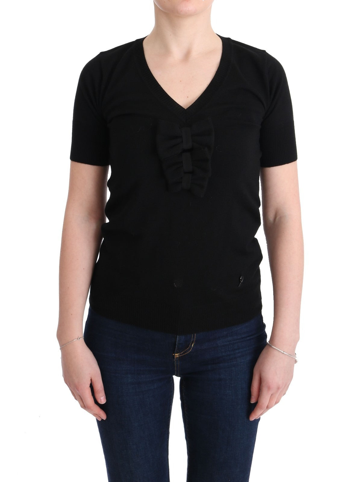 MARGHI LO' Black 100% Lana Wool Blouse Women T-shirt Top | Regal Royce