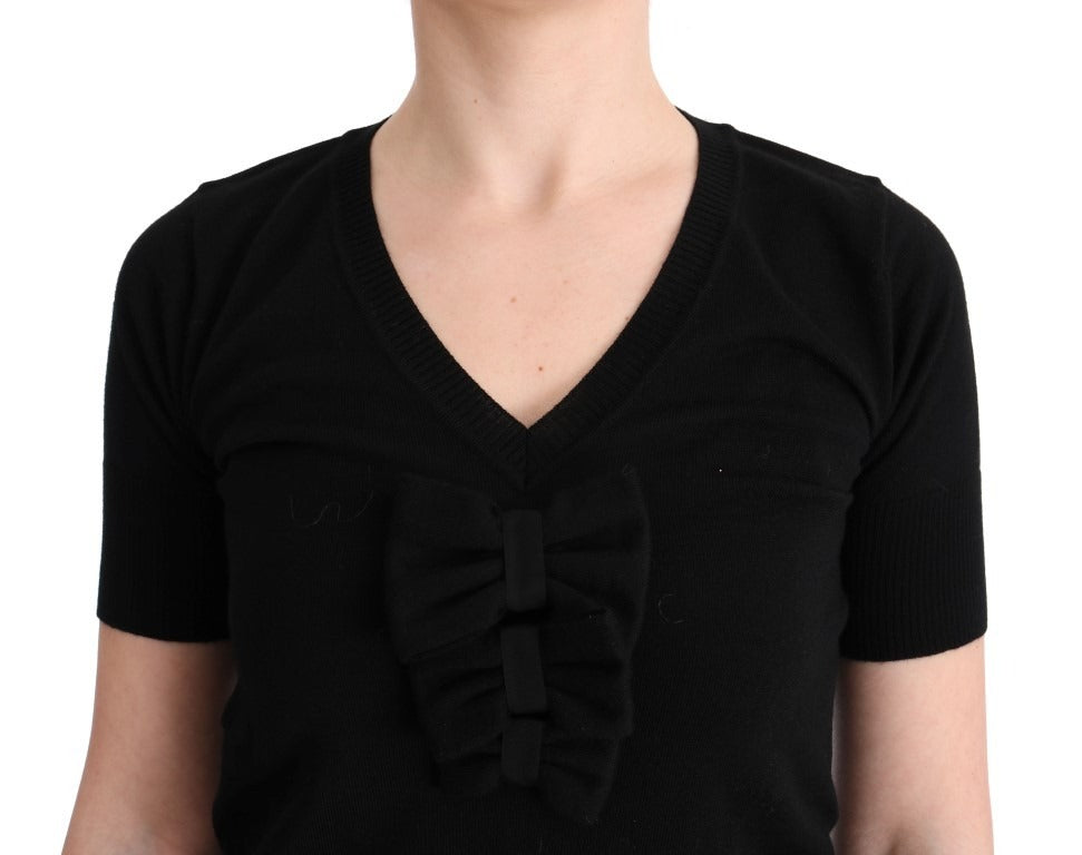 MARGHI LO' Black 100% Lana Wool Blouse Women T-shirt Top | Regal Royce