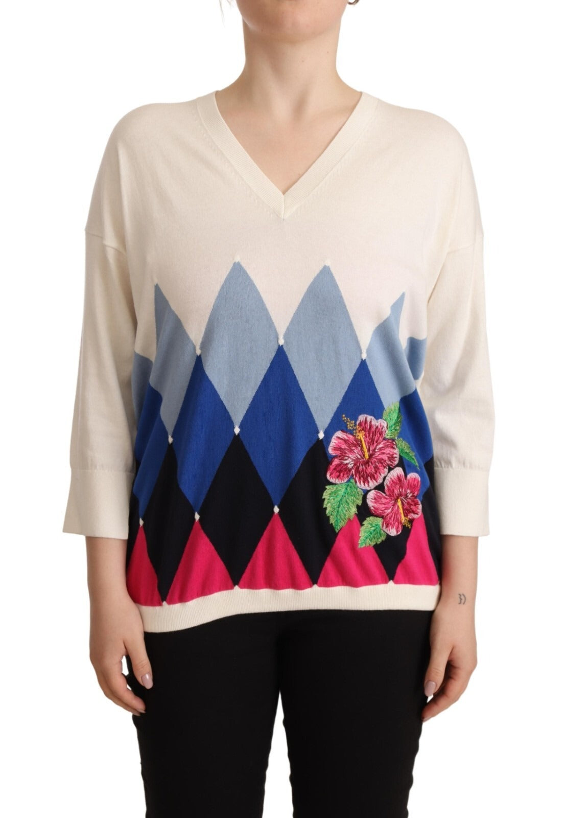Ballantyne Multicolor Floral Cashmere Cotton Pullover Sweater | Regal Royce