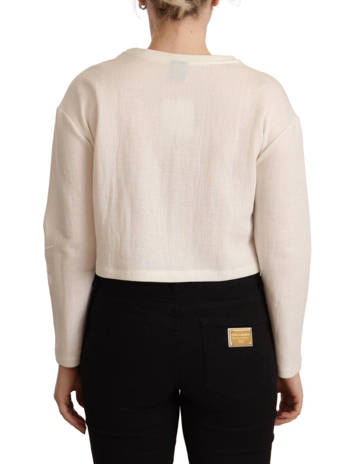 PINKO Beige Logo Long Sleeve Cropped Pullover Sweater | Regal Royce
