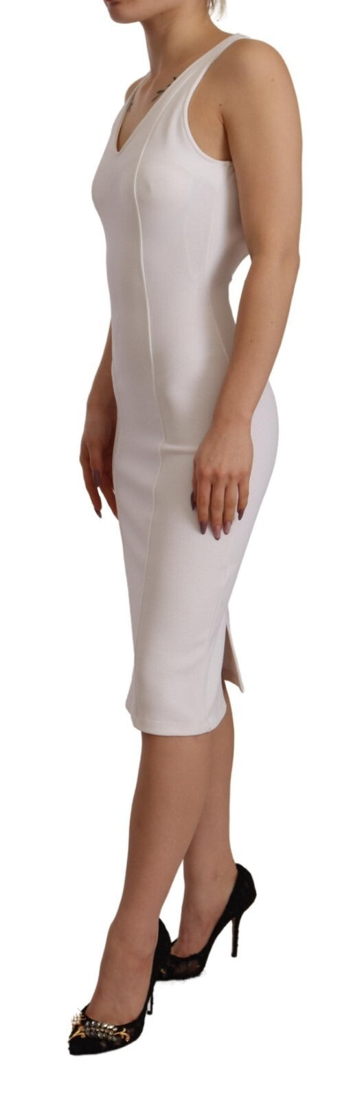 Maison Margiela Rayon White Sleeveless V-neck Sheath Midi Dress | Regal Royce