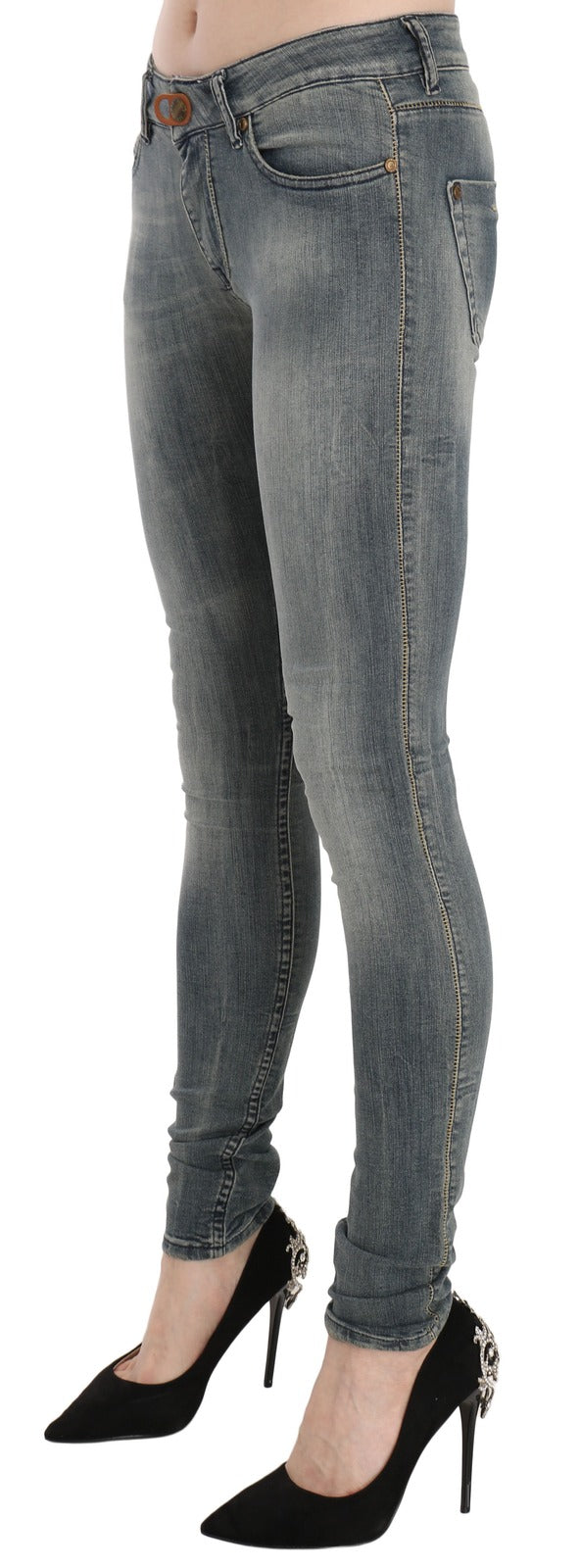 PLEIN SUD Blue Washed Low Waist Slim Fit Skinny Denim Casual Jeans | Regal Royce