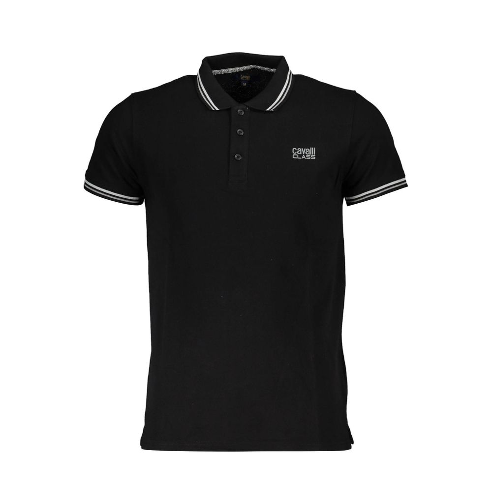 Cavalli Class Black Cotton Men Polo Shirt | Regal Royce