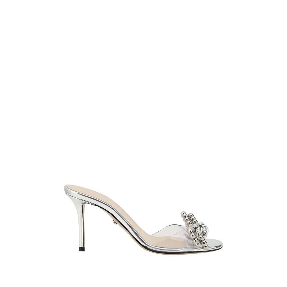 MACH & MACH Silver Calf Leather Bos Taurus Stiletto Heel Sandals | Regal Royce