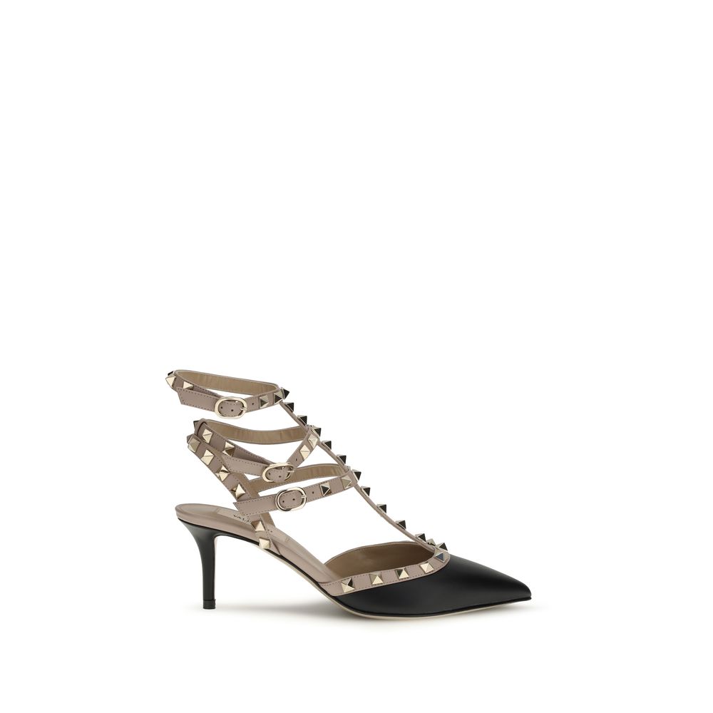 Valentino Garavani Black Calf Leather Bos Taurus Mid Heel Pumps | Regal Royce