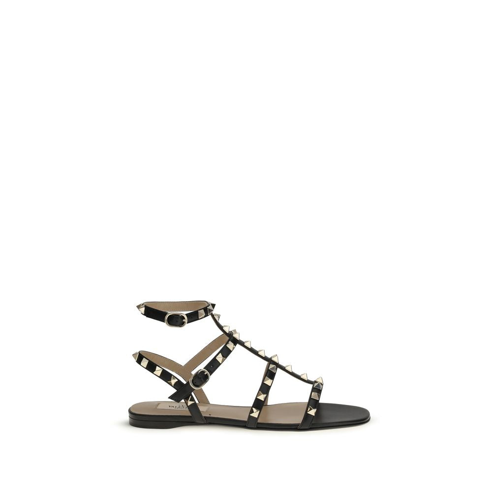 Valentino Garavani Black Calf Leather Bos Taurus Sandals | Regal Royce