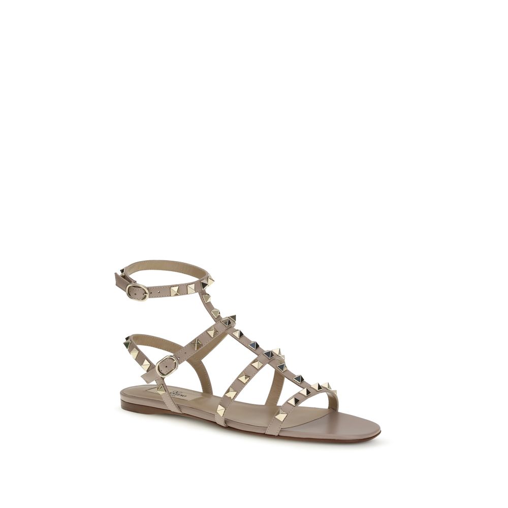 Valentino Garavani Beige Calf Leather Bos Taurus Flat Sandals | Regal Royce