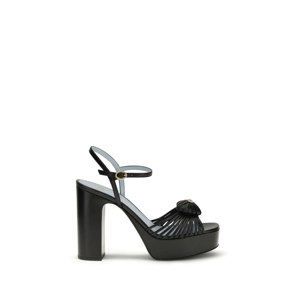 Valentino Garavani Black Calf Leather Bos Taurus Platform Sandals | Regal Royce