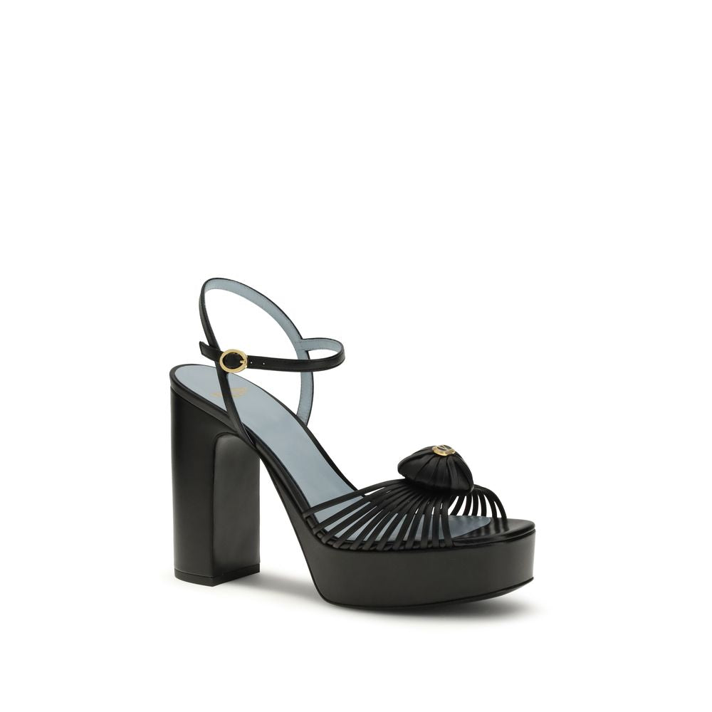 Valentino Garavani Black Calf Leather Bos Taurus Platform Sandals | Regal Royce