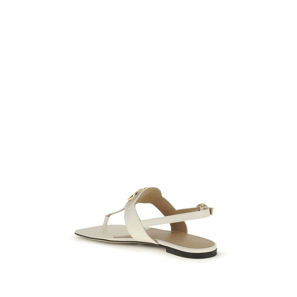 Valentino Garavani Cream Calf Leather Bos Taurus Flat Sandals | Regal Royce