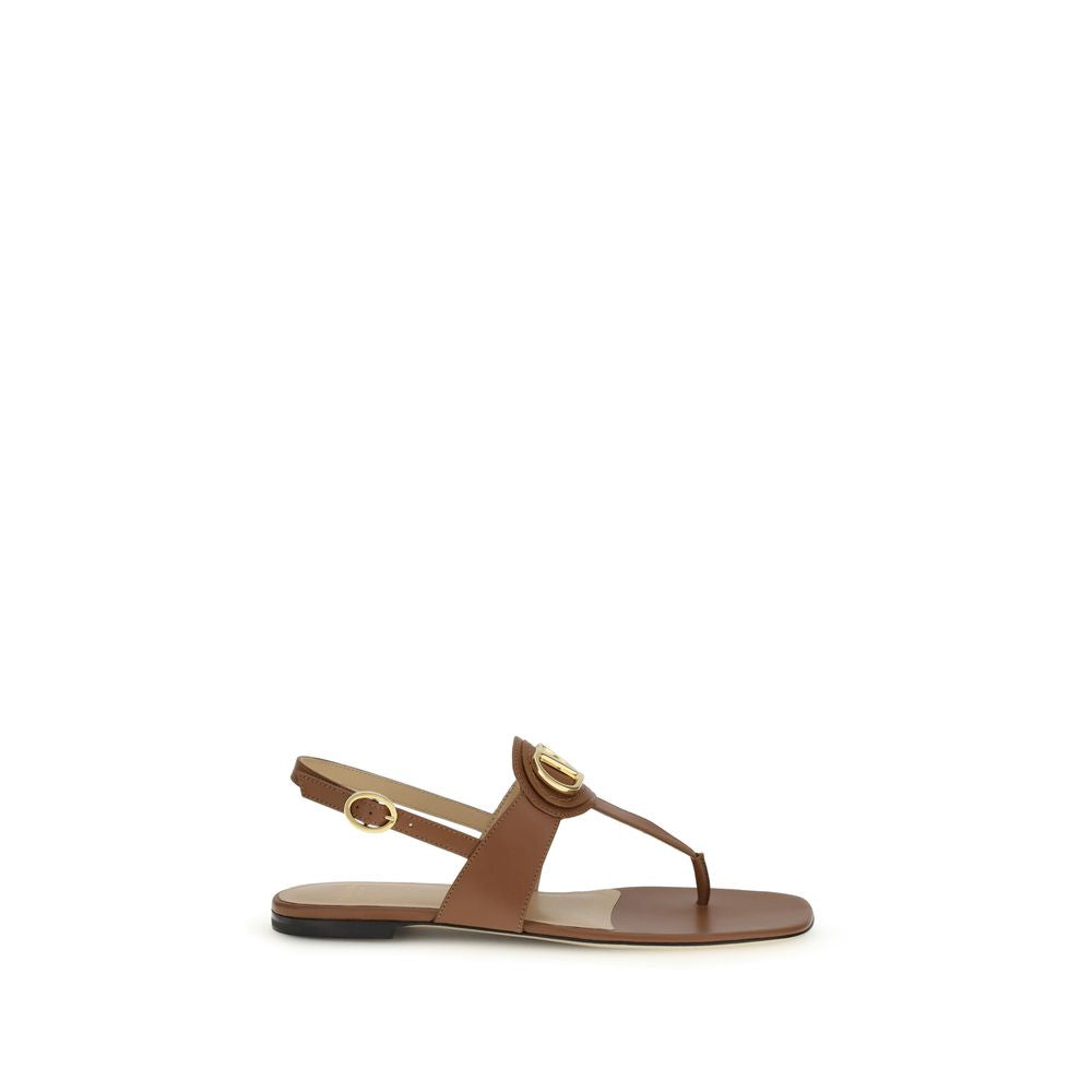 Valentino Garavani Brown Calf Leather Bos Taurus Flat Sandals | Regal Royce