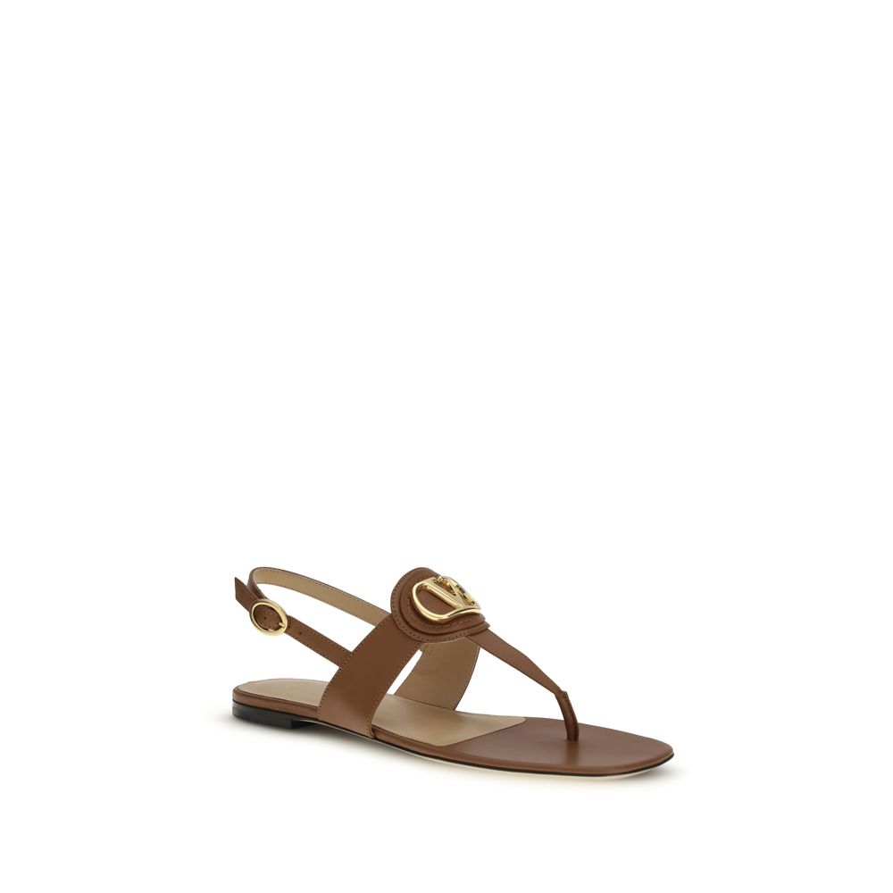 Valentino Garavani Brown Calf Leather Bos Taurus Flat Sandals | Regal Royce