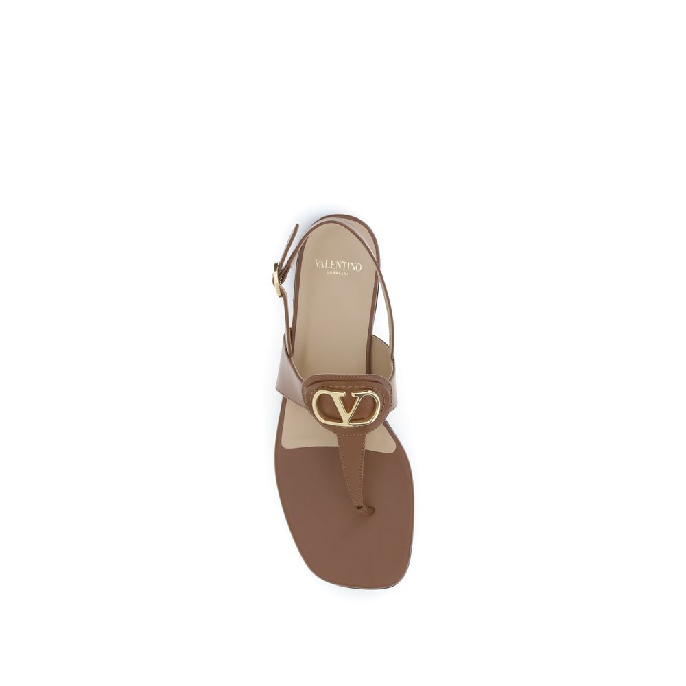 Valentino Garavani Brown Calf Leather Bos Taurus Flat Sandals | Regal Royce