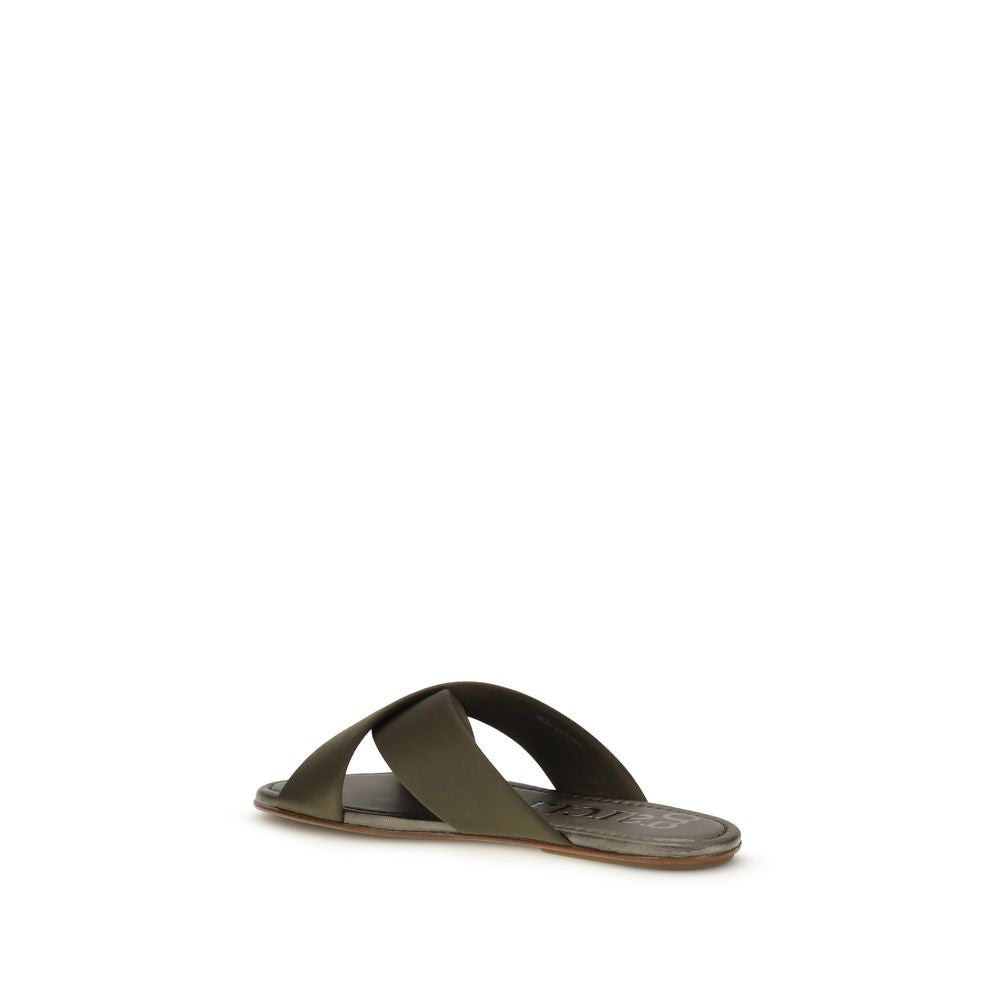 Pedro García Brown Silk Flat Sandals | Regal Royce