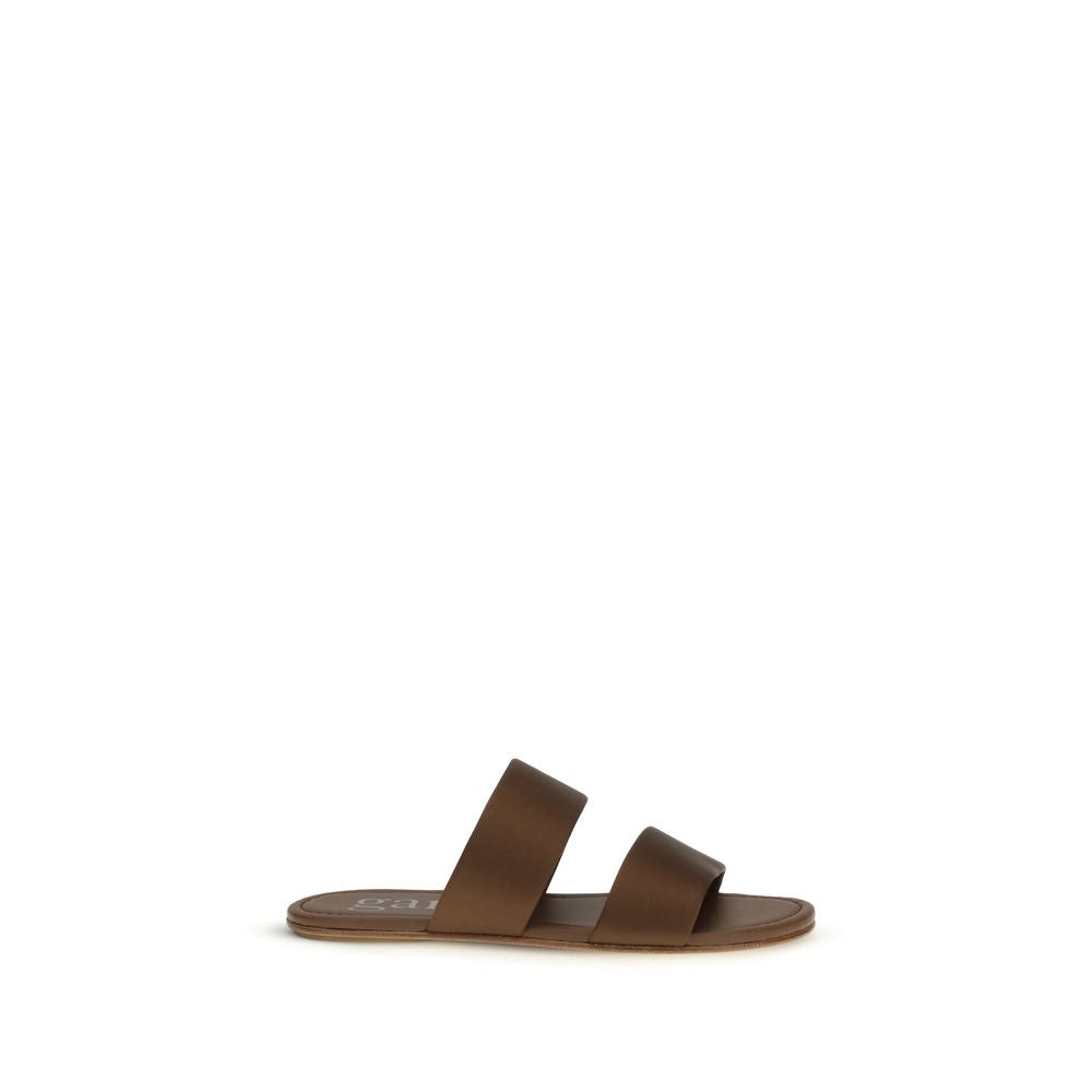 Pedro García Brown Silk Flat Sandals | Regal Royce