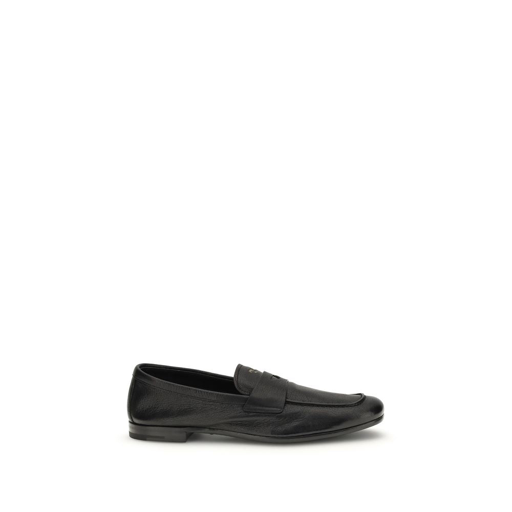 Prada Black Calf Leather Bos Taurus Slip-On Loafers | Regal Royce