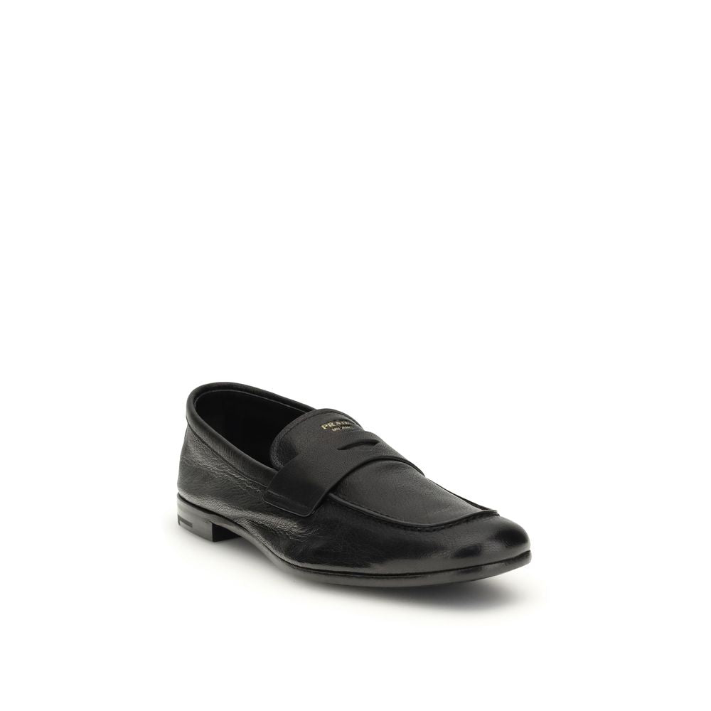 Prada Black Calf Leather Bos Taurus Slip-On Loafers | Regal Royce
