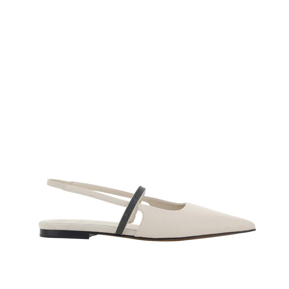 Brunello Cucinelli White Calfskin Ballet Flats | Regal Royce