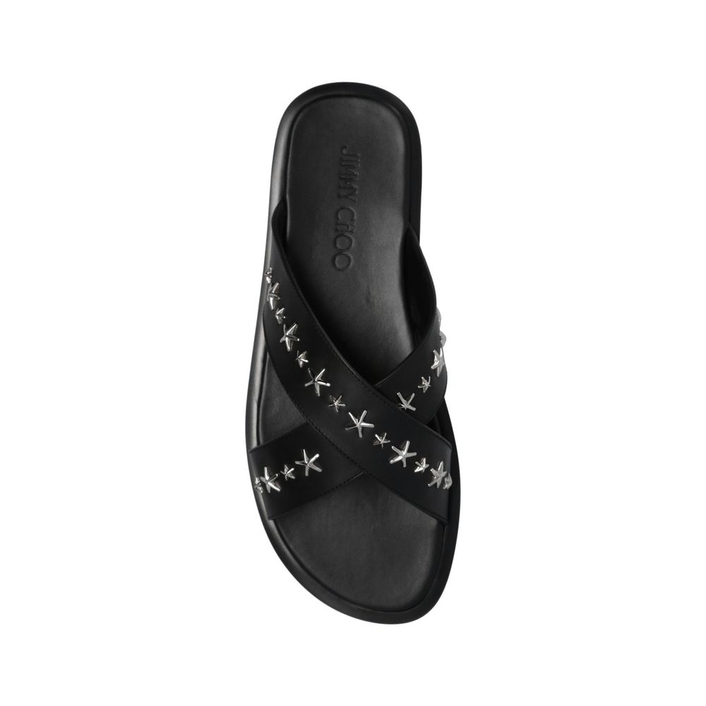 Jimmy Choo Black Calfskin Flat Sandals | Regal Royce