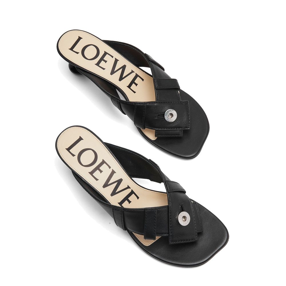 Loewe Black Lamb Leather Flat Sandals | Regal Royce