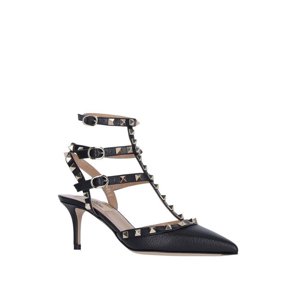 Valentino Garavani Black Leather Mid Heel Pumps | Regal Royce