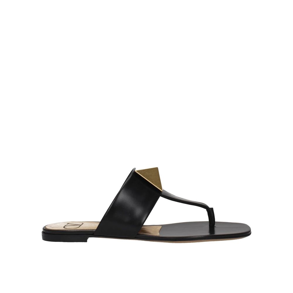 Valentino Garavani Black Calfskin Flat Sandals | Regal Royce
