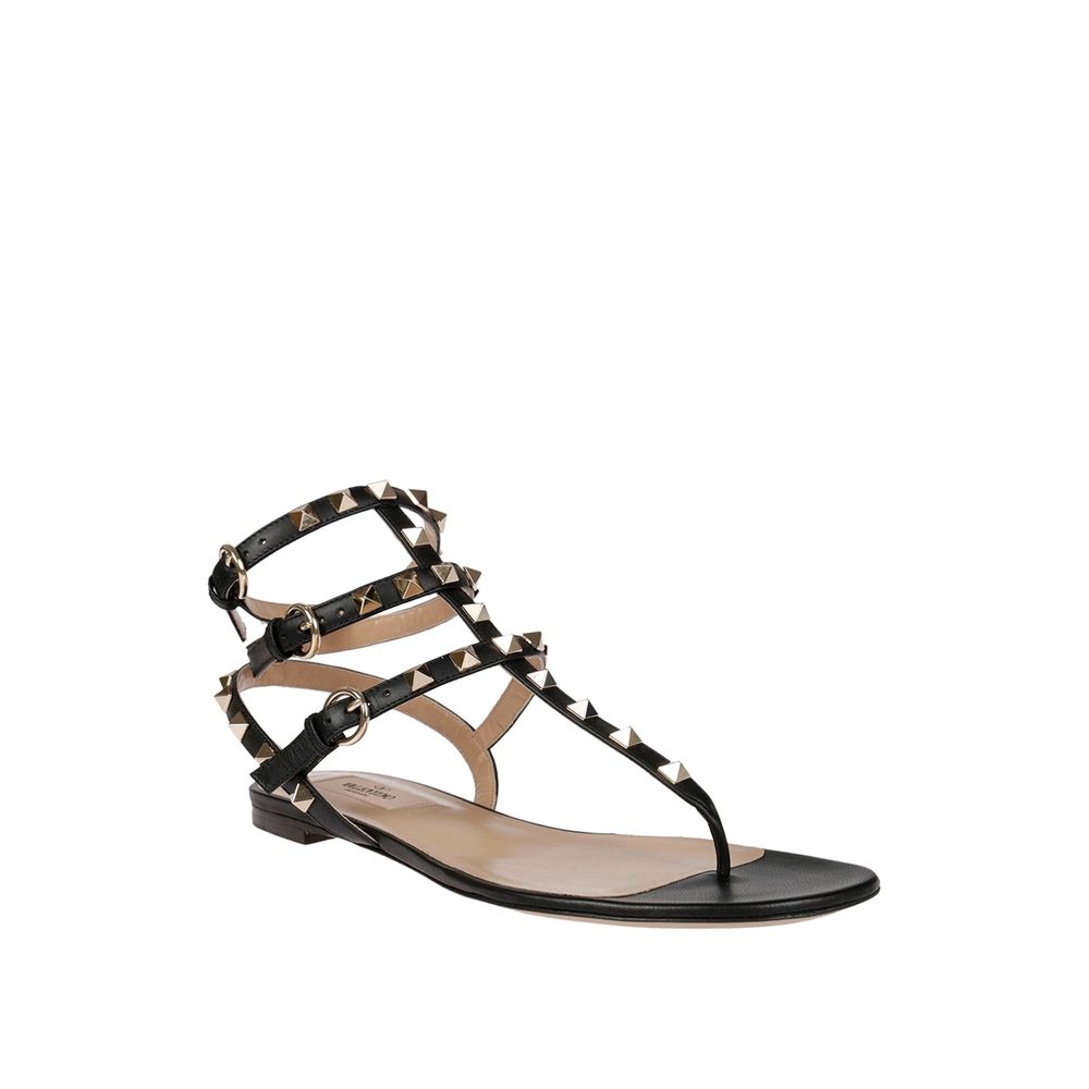 Valentino Garavani Black Calfskin Flat Sandals | Regal Royce