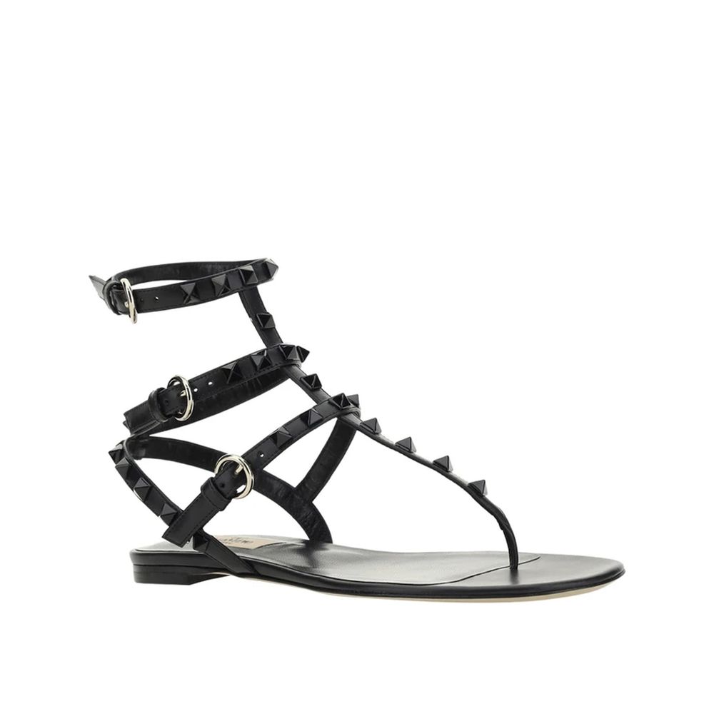 Valentino Garavani Black Calfskin Strap-On Sandals | Regal Royce