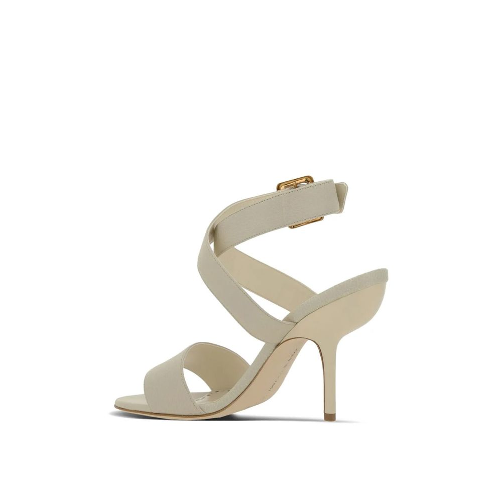 Manolo Blahnik White Calfskin Stiletto Heel Sandals | Regal Royce
