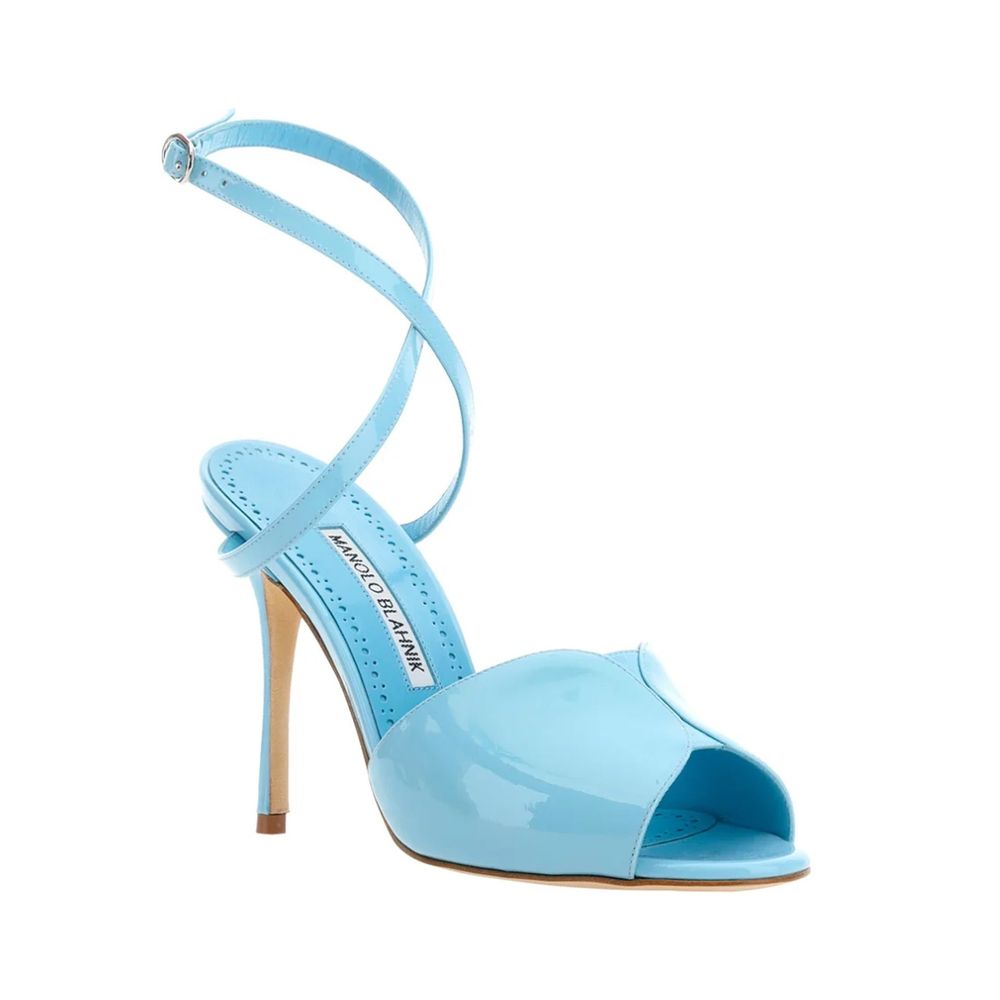 Manolo Blahnik Blue Calfskin Stiletto Heel Sandals | Regal Royce