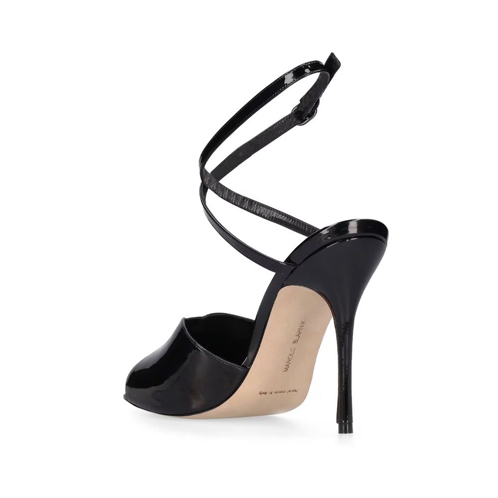 Manolo Blahnik Black Calfskin Stiletto Heel Sandals | Regal Royce
