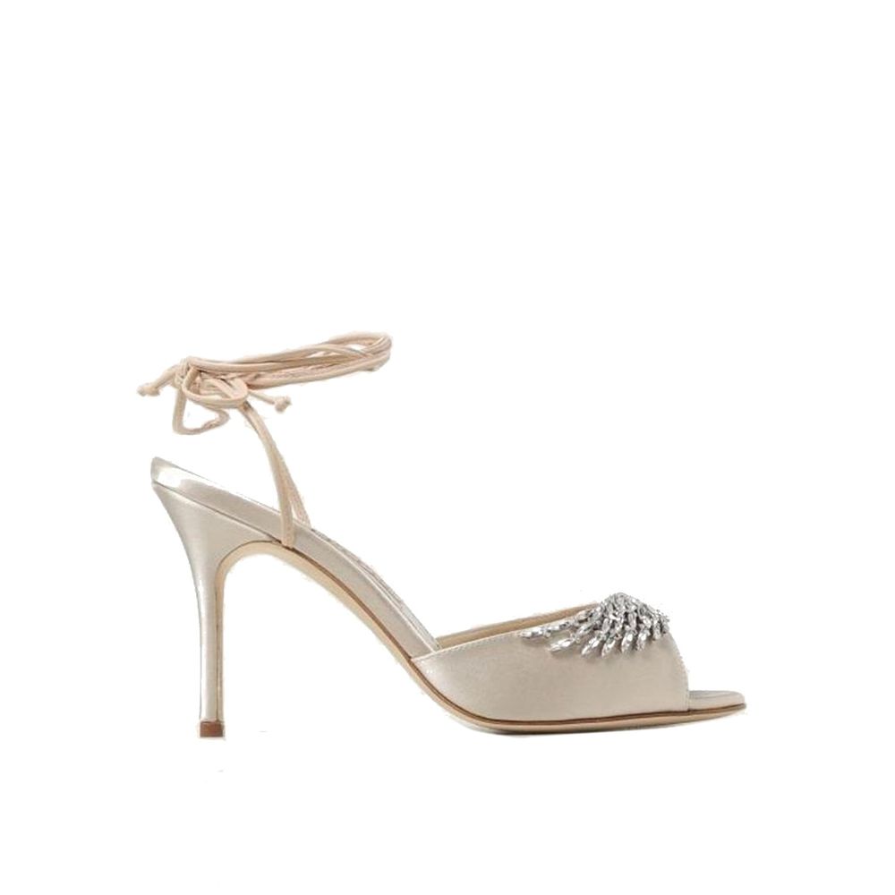 Manolo Blahnik Beige Silk Stiletto Heel Sandals | Regal Royce