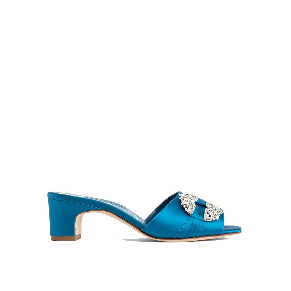 Manolo Blahnik Blue Silk Mules | Regal Royce