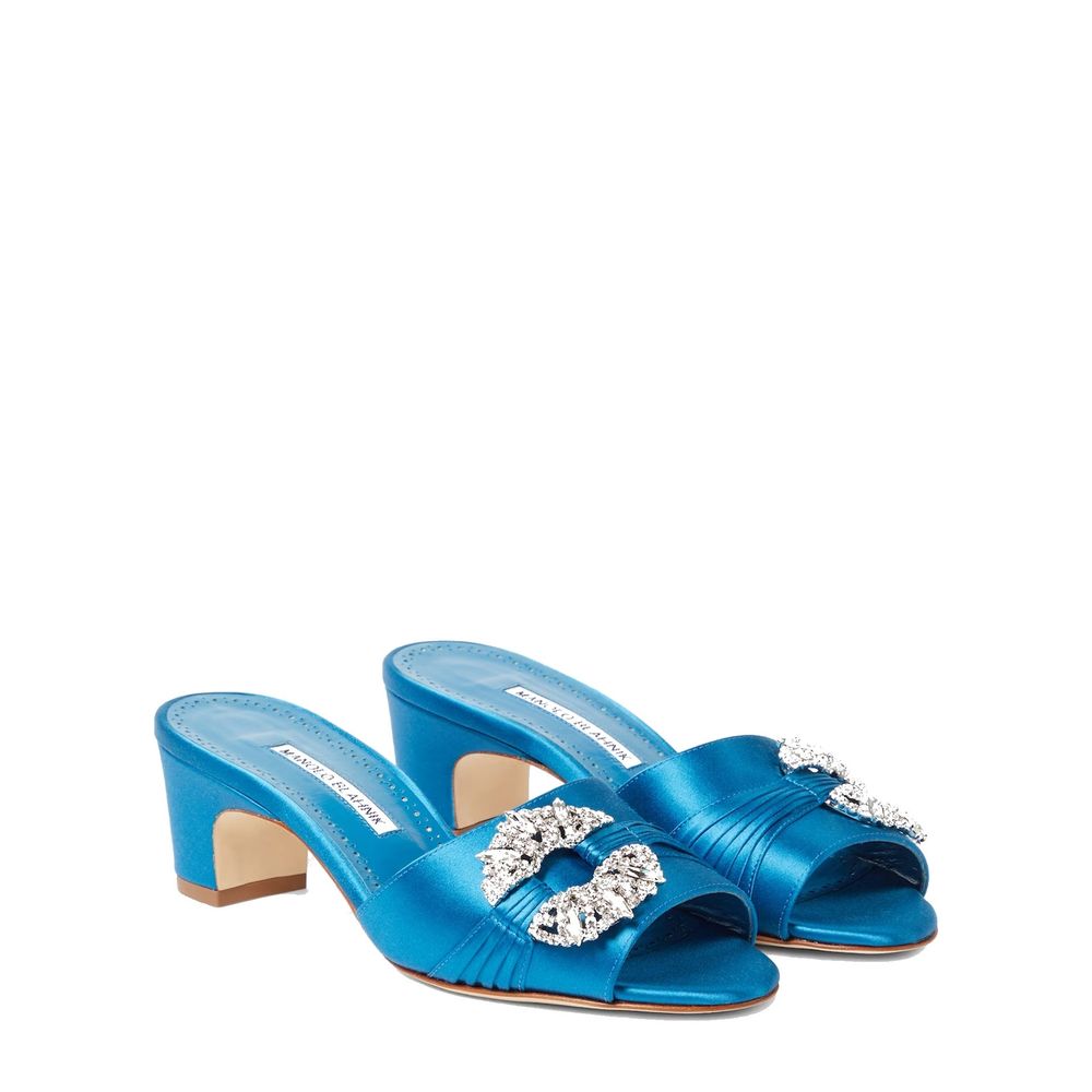 Manolo Blahnik Blue Silk Mules | Regal Royce
