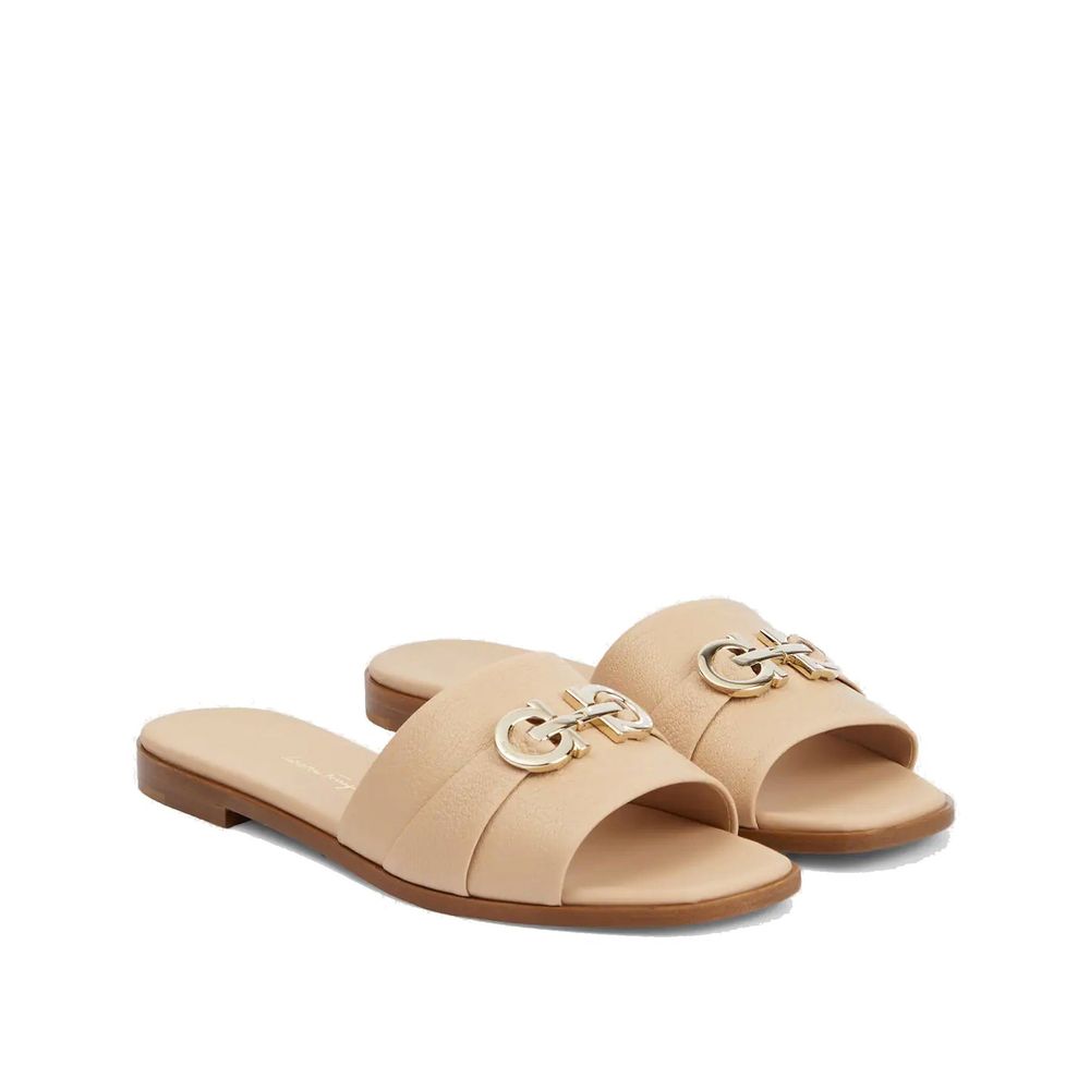 Salvatore Ferragamo Beige Calfskin Flat Sandals | Regal Royce