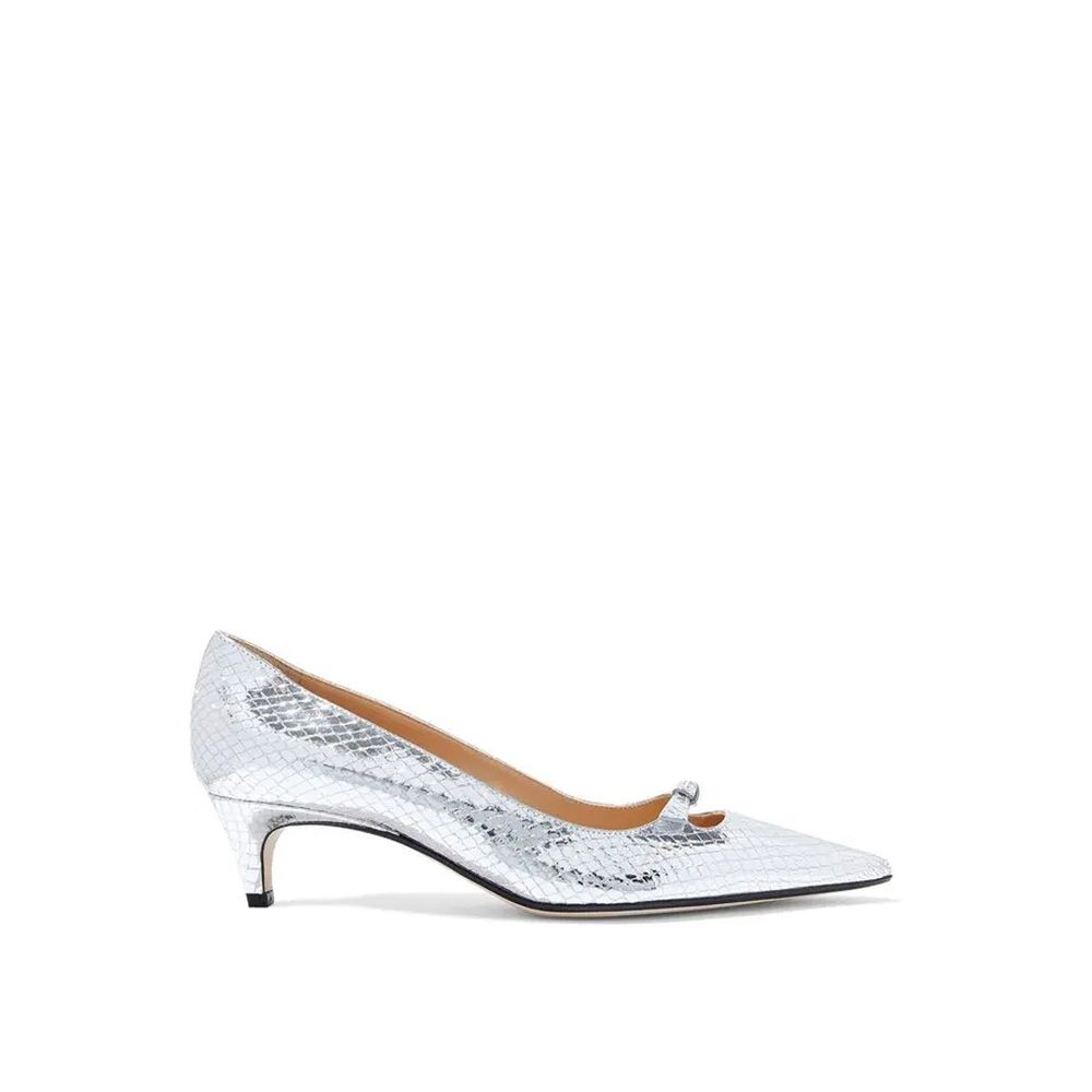 Sergio Rossi Silver Calfskin Mid Heel Pumps | Regal Royce