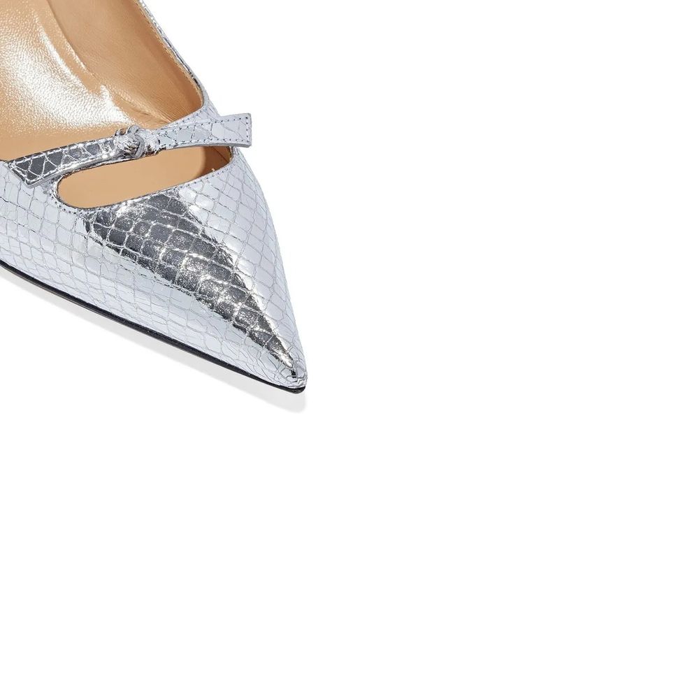 Sergio Rossi Silver Calfskin Mid Heel Pumps | Regal Royce