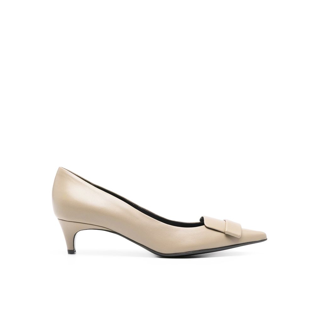 Sergio Rossi Beige Calfskin Mid Heel Pumps | Regal Royce
