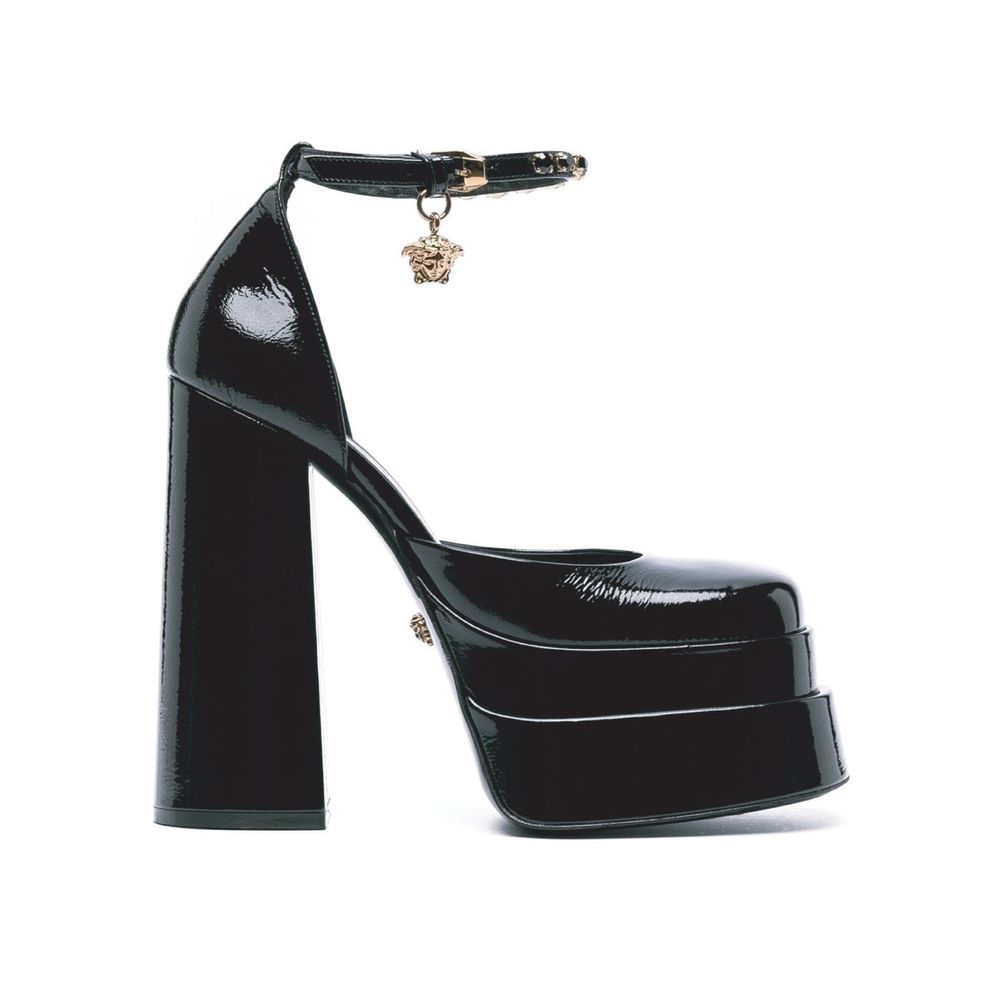 Versace Black Calfskin Platform Pumps | Regal Royce