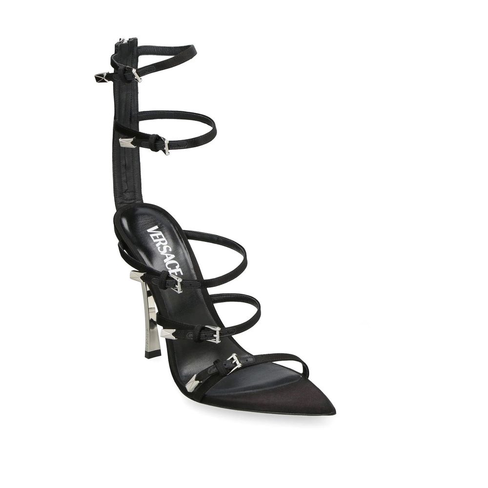 Versace Black Calfskin Stiletto Heel Sandals | Regal Royce