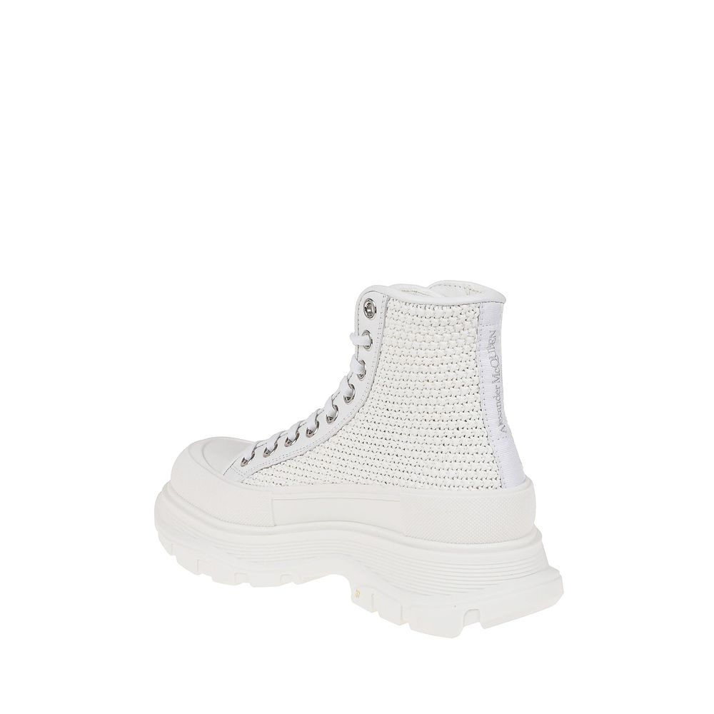 Alexander McQueen White Raffia High Top Sneakers | Regal Royce