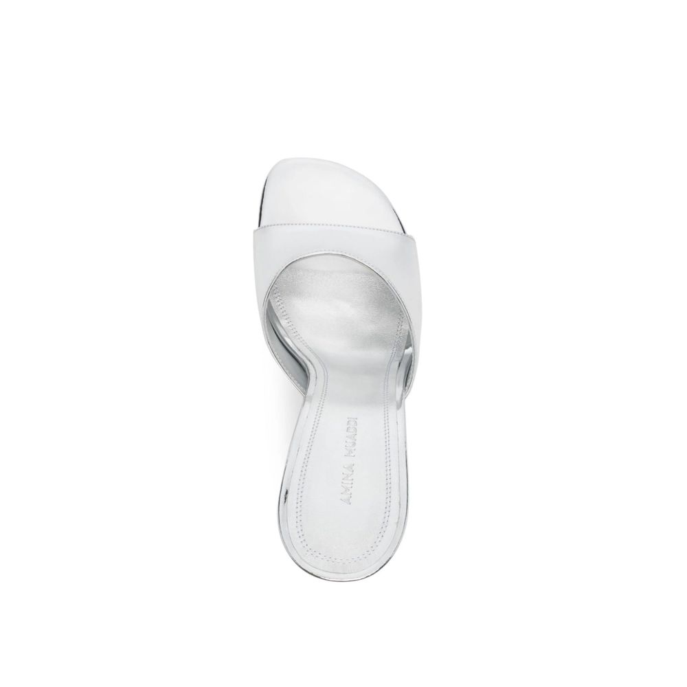 Amina Muaddi Silver Calfskin Mules | Regal Royce
