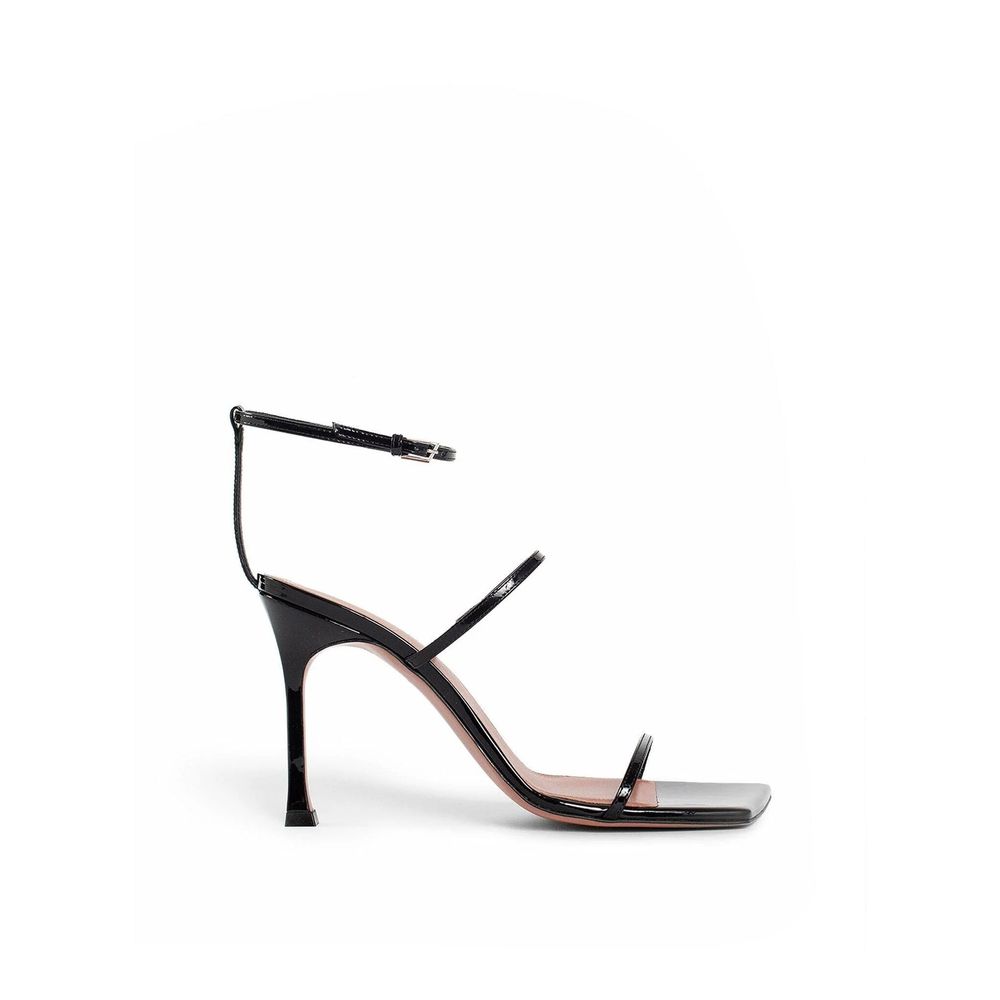 Amina Muaddi Black Calfskin Stiletto Heel Sandals | Regal Royce
