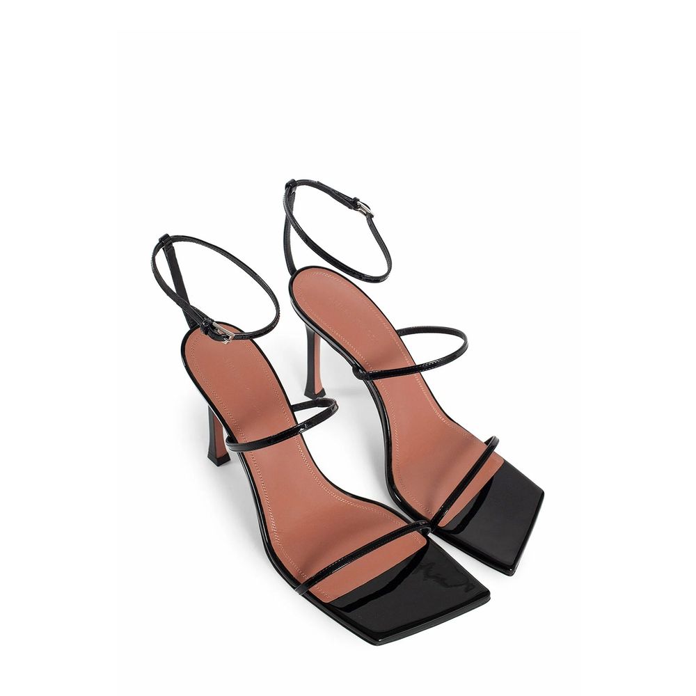 Amina Muaddi Black Calfskin Stiletto Heel Sandals | Regal Royce