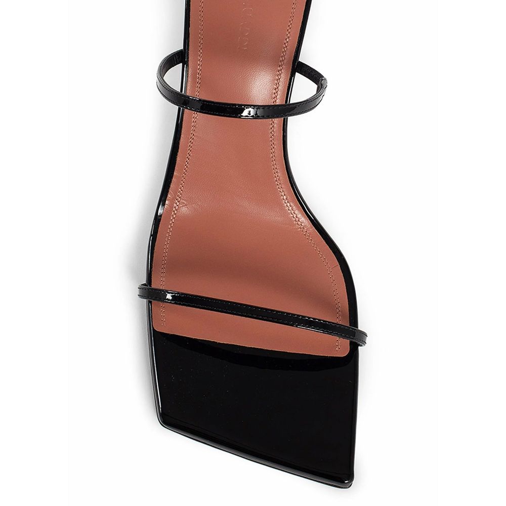 Amina Muaddi Black Calfskin Stiletto Heel Sandals | Regal Royce