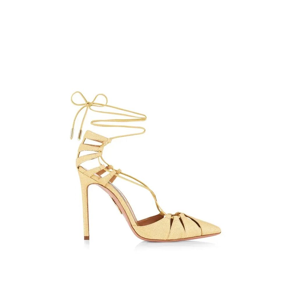 Aquazzura Bicolor Raffia Stiletto Heel Sandals | Regal Royce